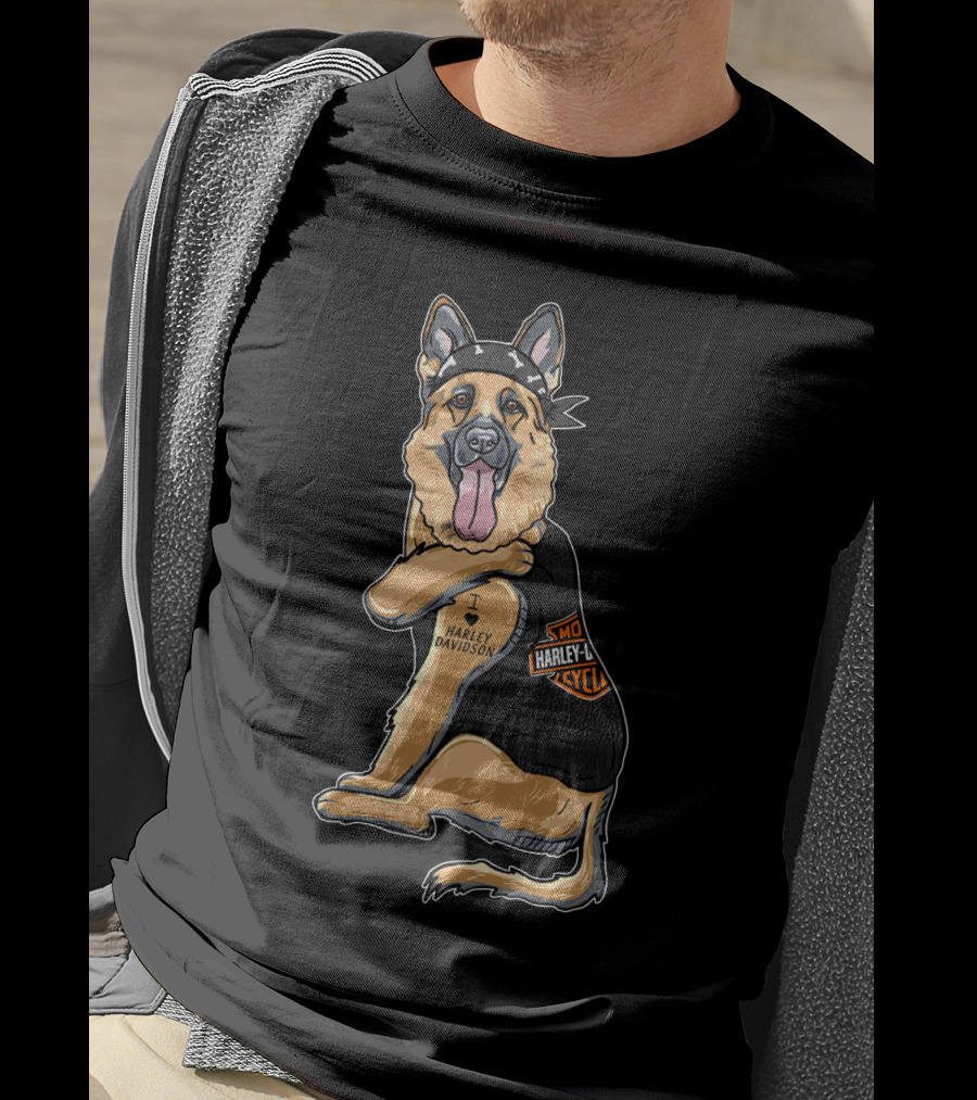German Shepherd I Love Harley Davidson Motorcycle T-Shirt