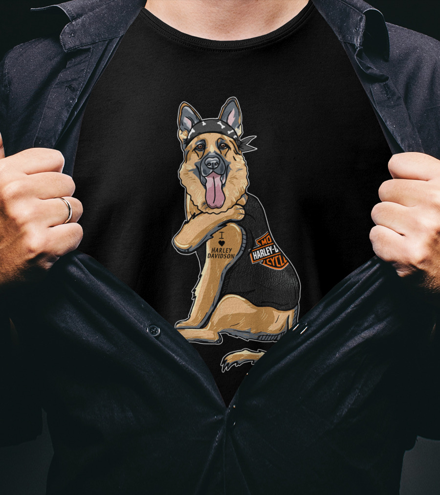 German Shepherd I Love Harley Davidson Motorcycle T-Shirt