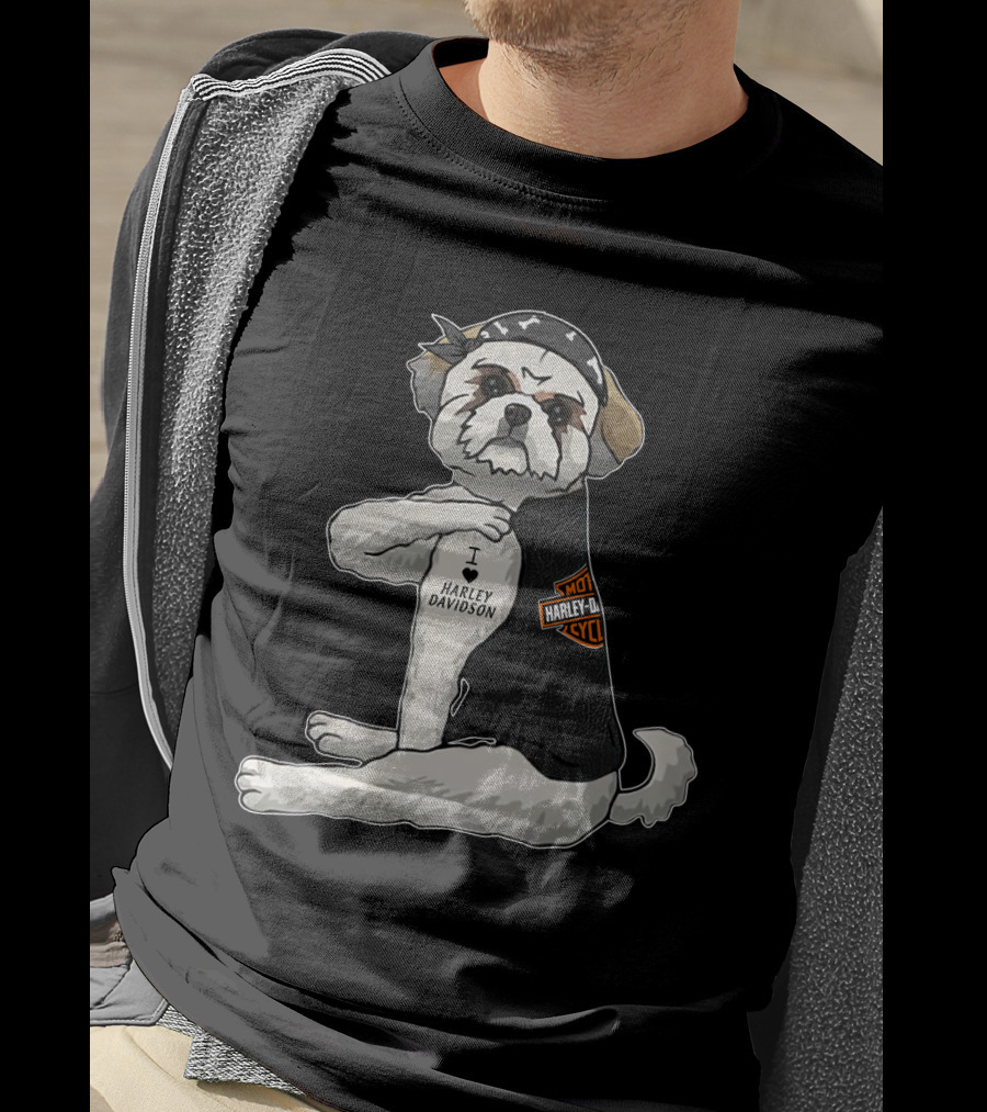 Shih Tzu Harley Davidson I Love Harley Davidson Motorcycle Dog T-Shirt