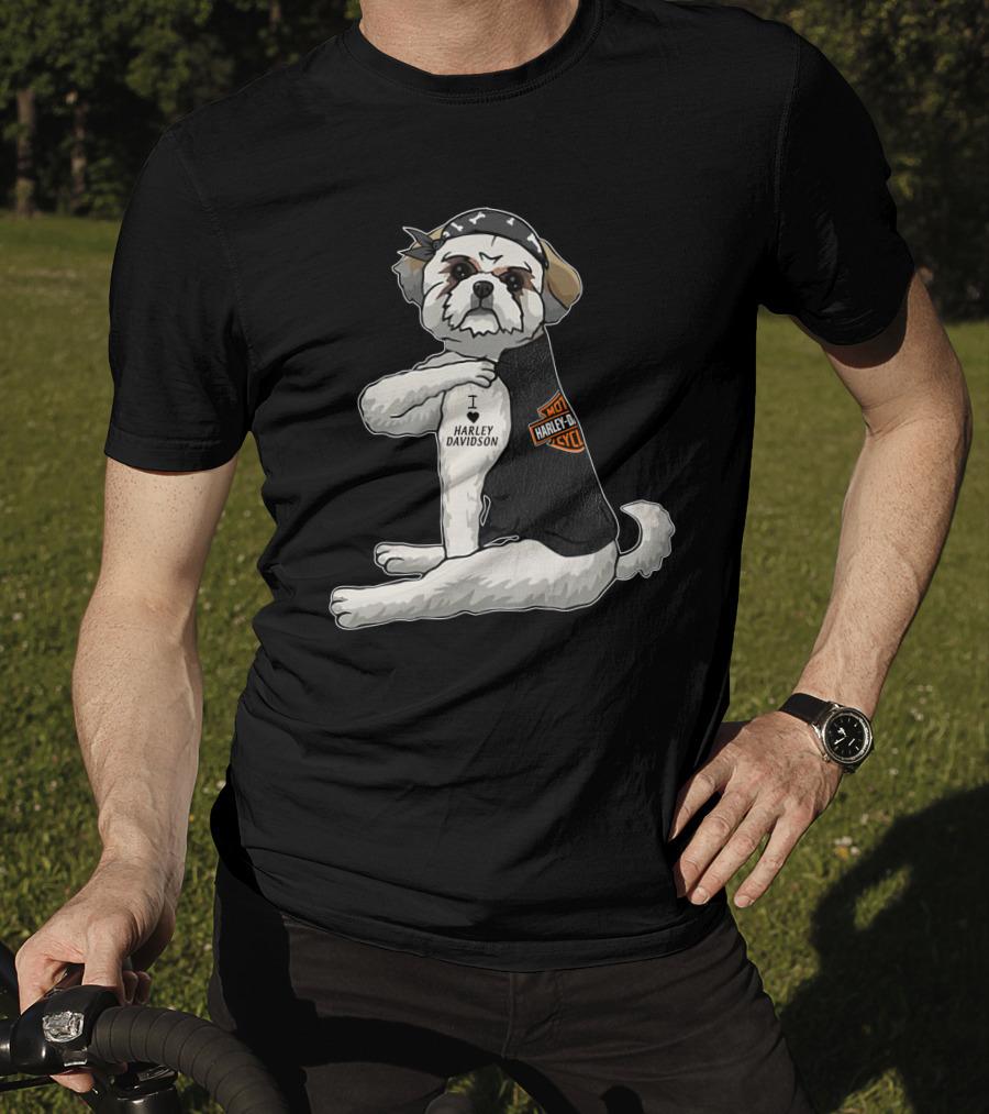 Shih Tzu Harley Davidson I Love Harley Davidson Motorcycle Dog T-Shirt