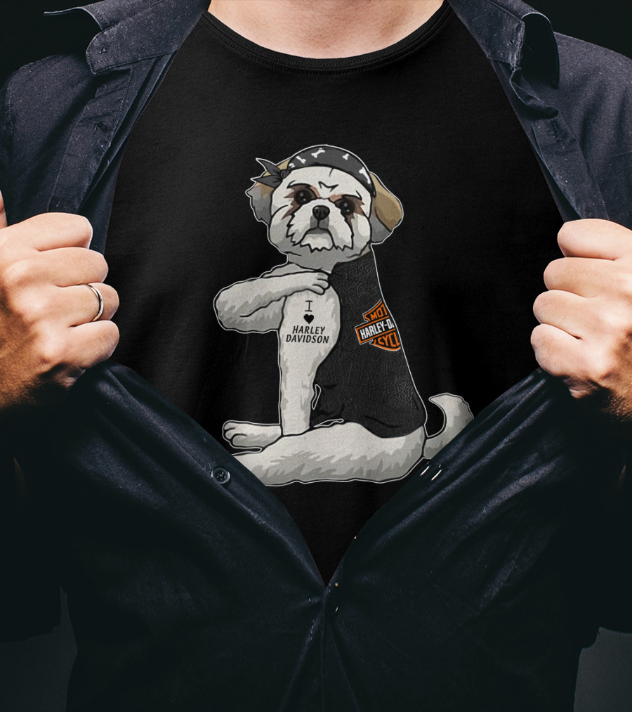 Shih Tzu Harley Davidson I Love Harley Davidson Motorcycle Dog T-Shirt