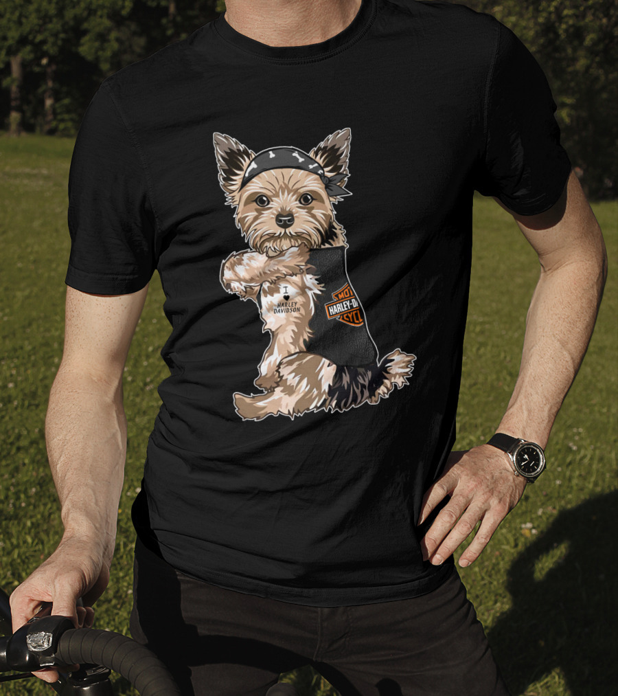 Yorkshire Terrier I Love Harley Davidson Motorcycles T-Shirt