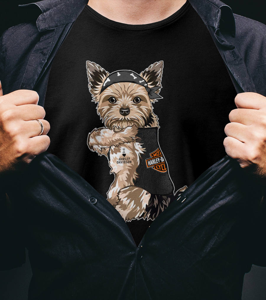 Yorkshire Terrier I Love Harley Davidson Motorcycles T-Shirt