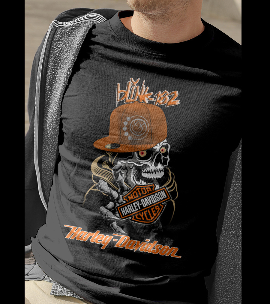 Blink 182 Harley Davidson Skull Motorcycles T-Shirt