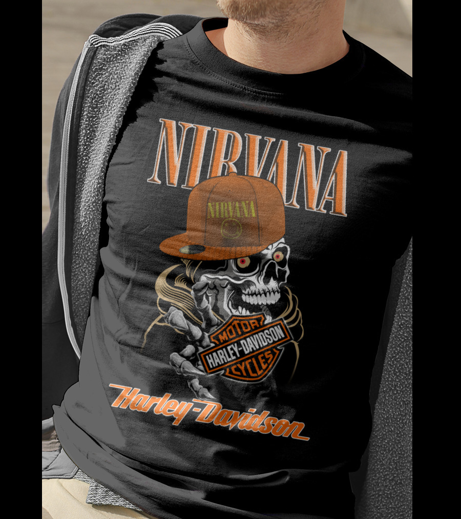 Nirvana Skull Harley Davidson Motorcycles T-Shirt