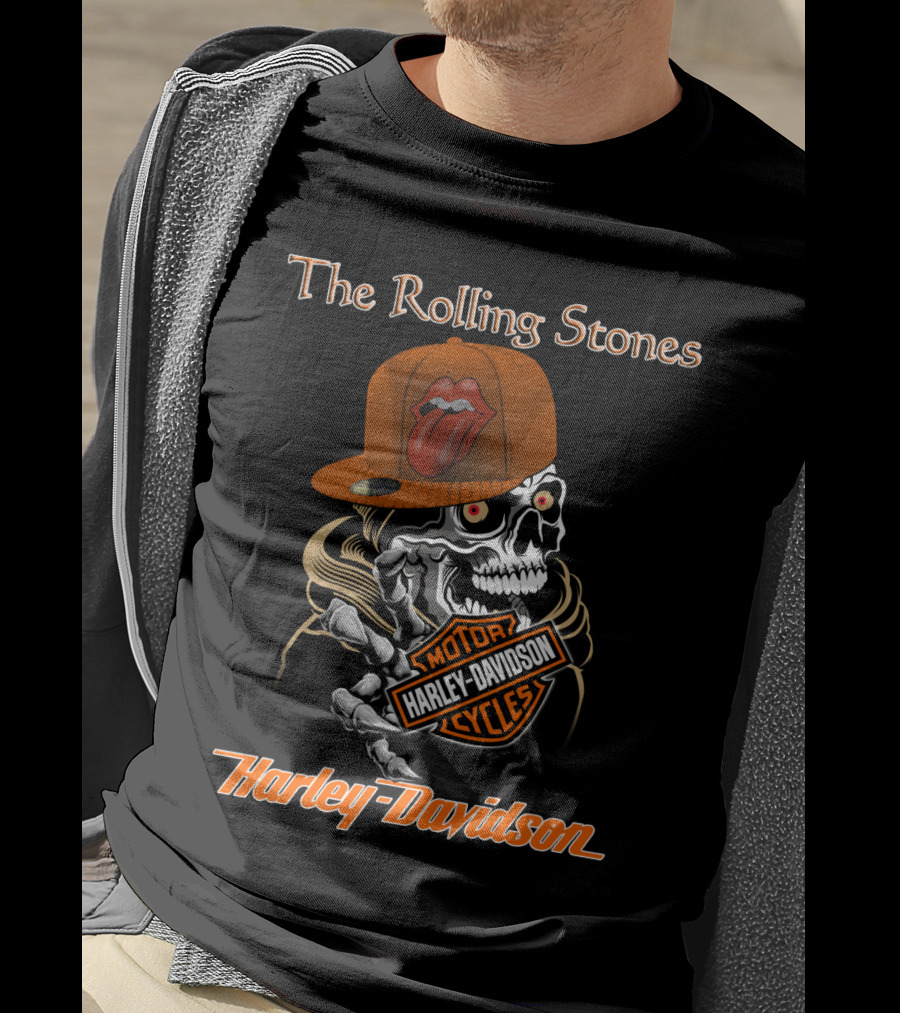 The Rolling Stones Skull Harley Davidson Motorcycles T-Shirt