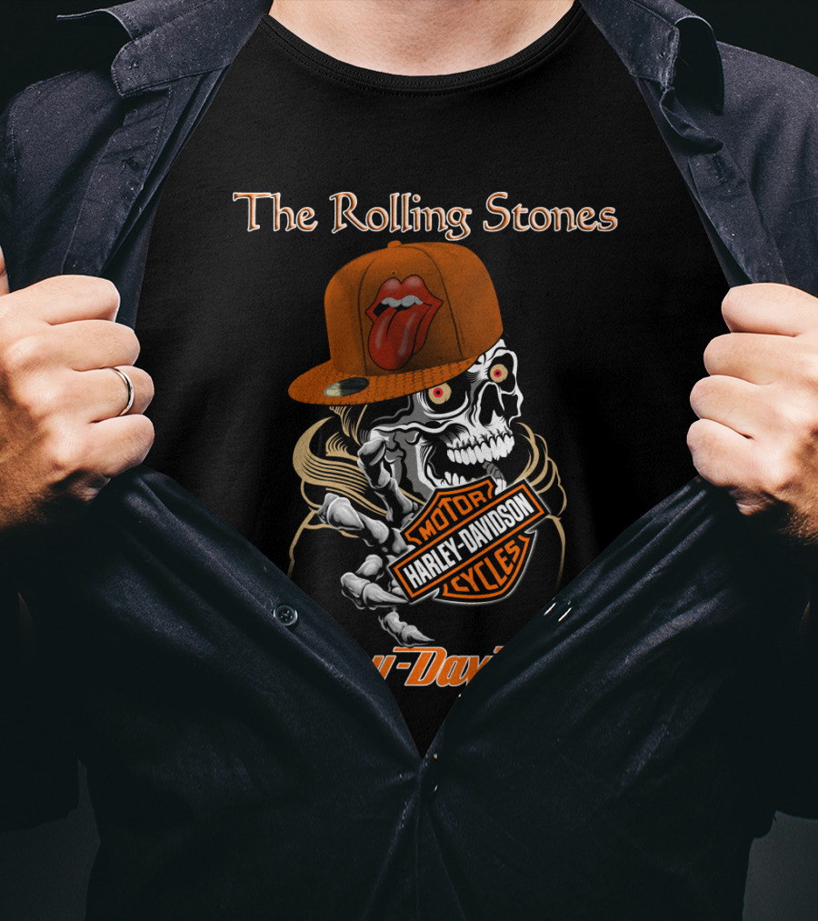 The Rolling Stones Skull Harley Davidson Motorcycles T-Shirt
