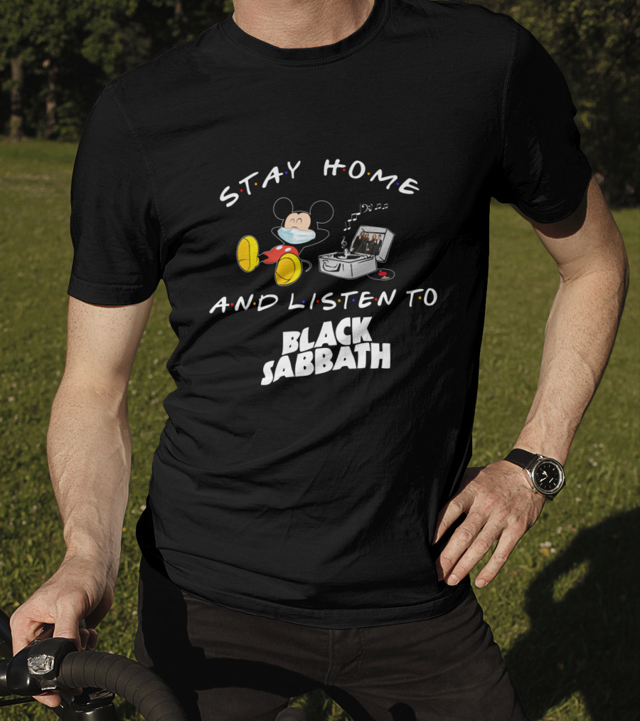 Stay Home And Listen To Black Sabbath Mickey Mouse Turntable Mask T-Shirt