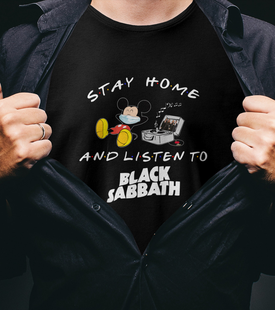 Stay Home And Listen To Black Sabbath Mickey Mouse Turntable Mask T-Shirt