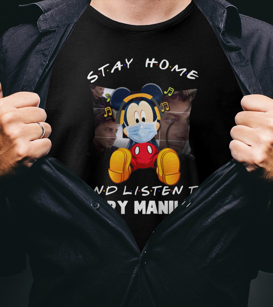 Stay Home And Listen To Barry Manilow Mickey Mouse Mask MusicNotes T-Shirt