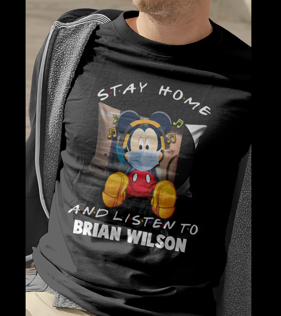 Stay Home And Listen To Brian Wilson Mickey Mouse Mask Music T-Shirt