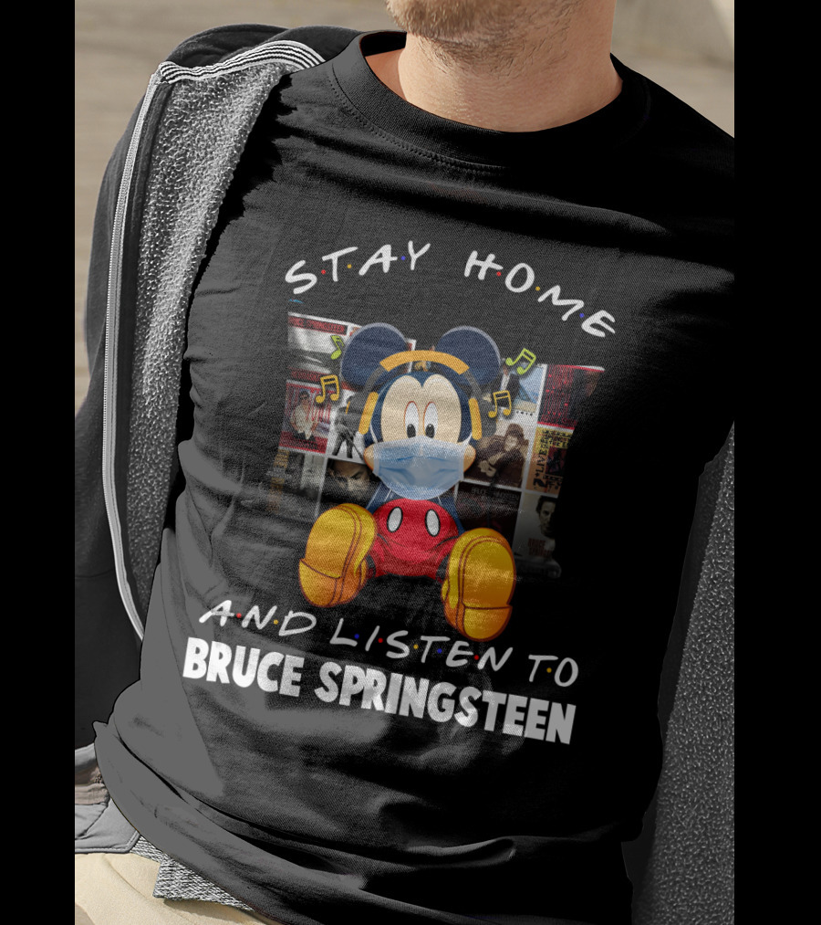 Stay Home And Listen To Bruce Springsteen Mickey Mouse Masked Headphones T-Shirt