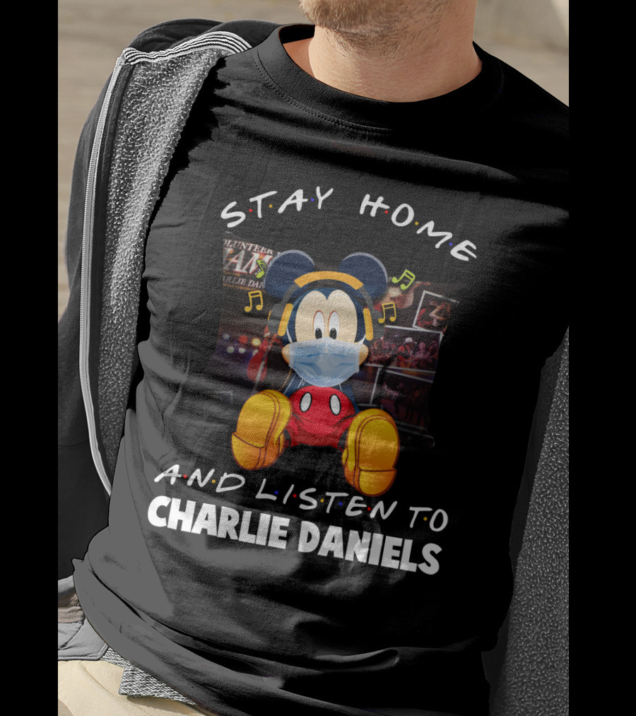 Stay Home And Listen To Charlie Daniels Mickey Mouse Mask And Headphones T-Shirt