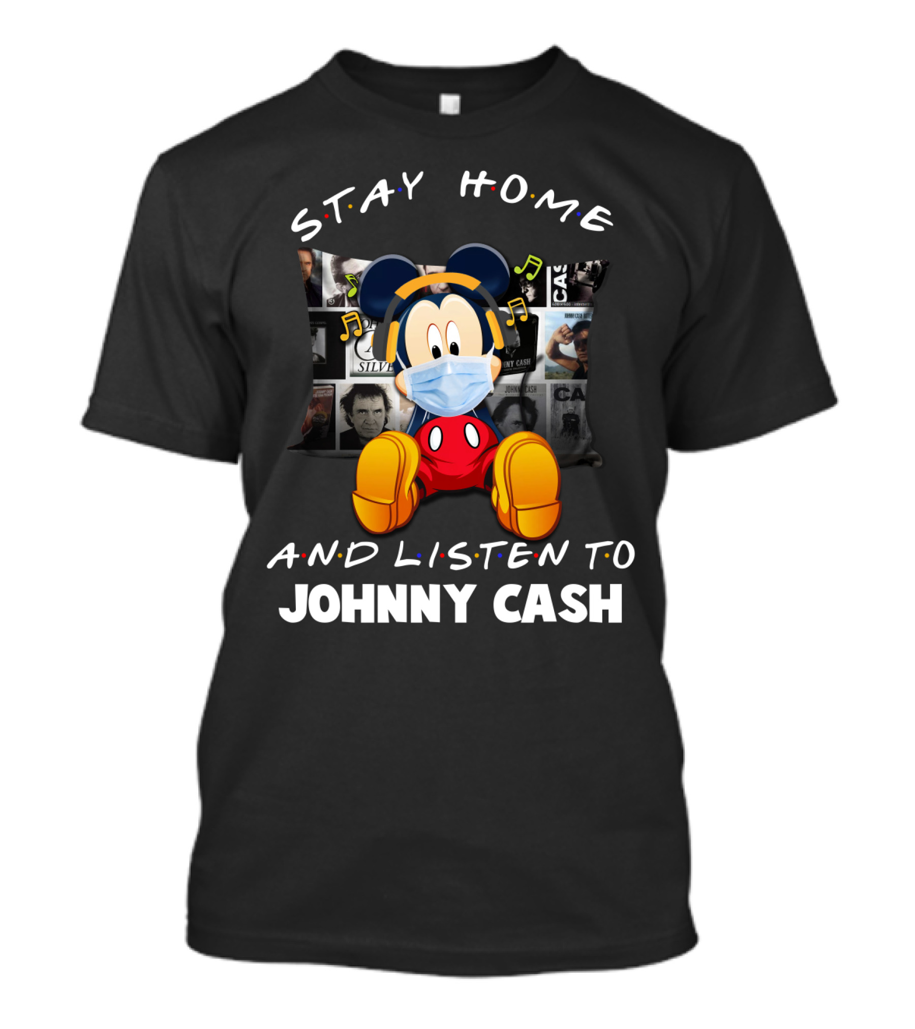 Stay Home And Listen To Johnny Cash With Masked Mickey Mouse T-Shirt