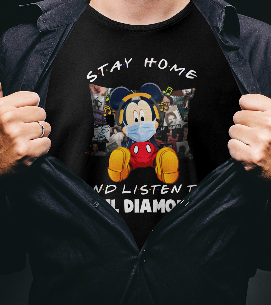 Stay Home And Listen To Neil Diamond Mickey Mouse Mask Headphones T-Shirt