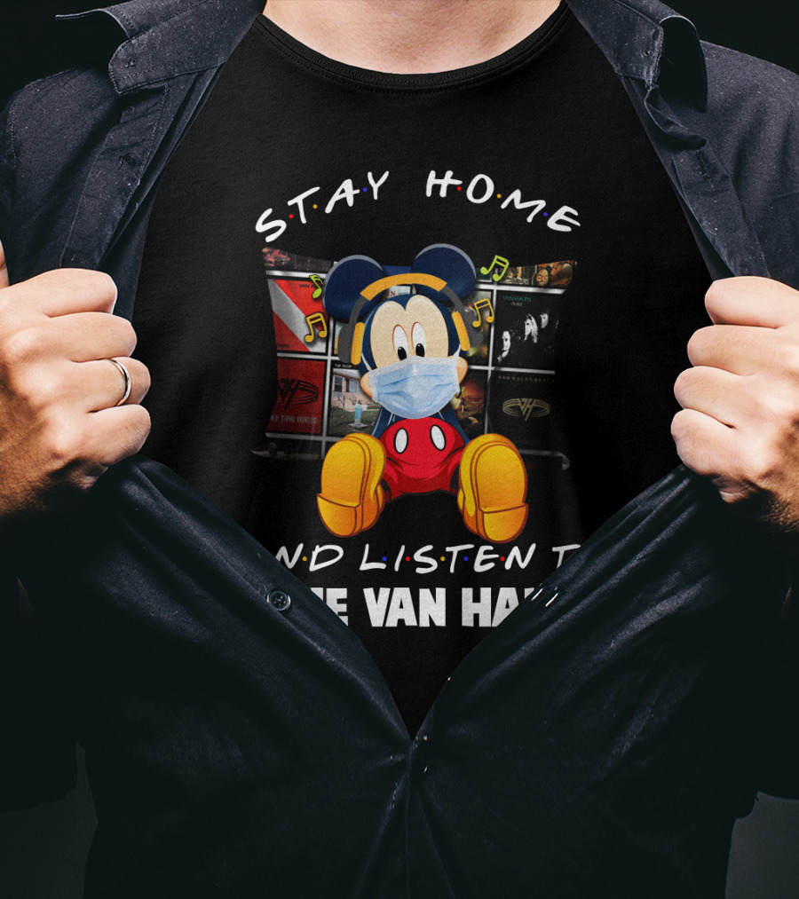 Stay Home And Listen To Eddie Van Halen Mickey Mouse Mask Music Notes T-Shirt