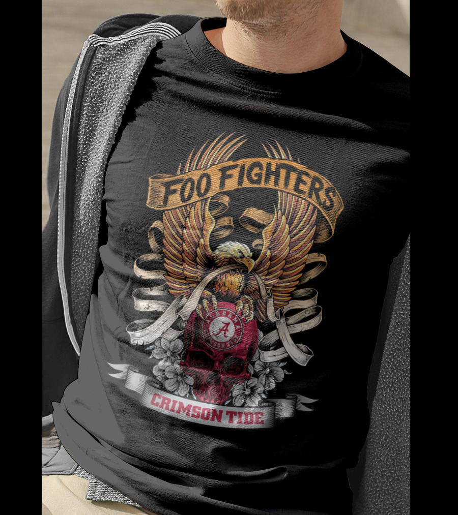 Foo Fighters Alabama Crimson Tide Eagle Skull Ribbon T-Shirt