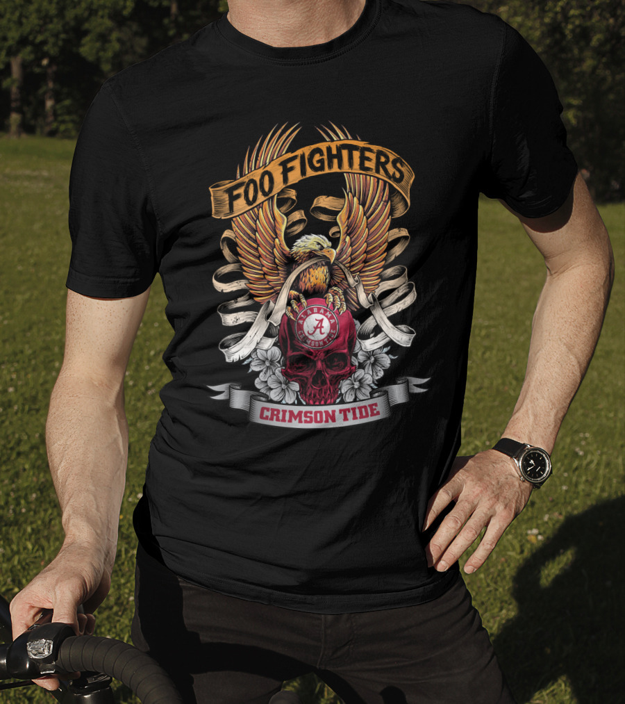 Foo Fighters Alabama Crimson Tide Eagle Skull Ribbon T-Shirt