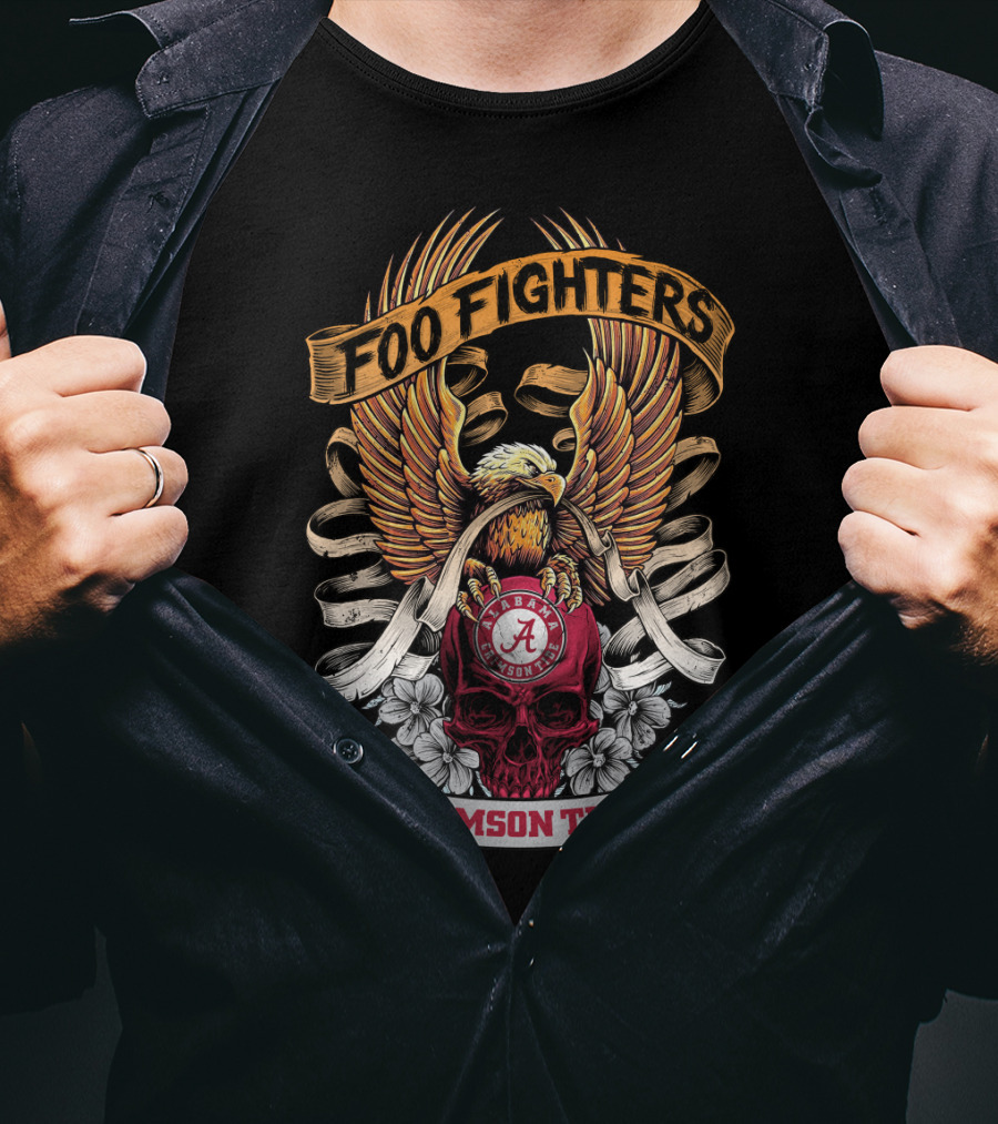 Foo Fighters Alabama Crimson Tide Eagle Skull Ribbon T-Shirt