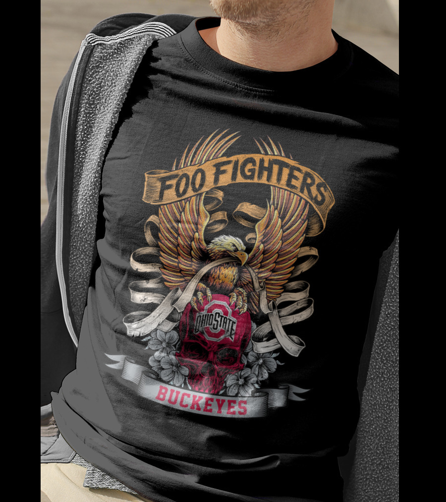 Foo Fighters Ohio State Buckeyes Eagle Skull T-Shirt