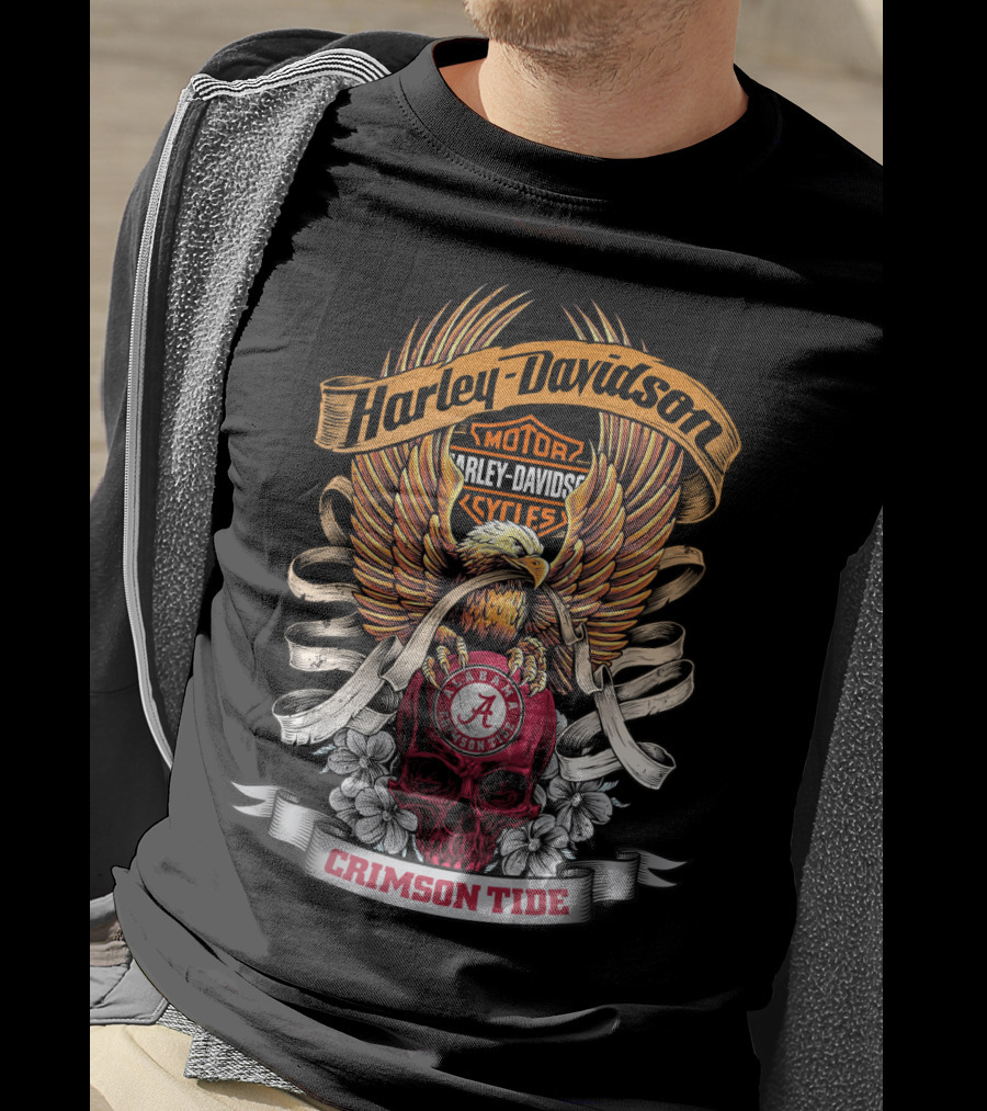 Harley Davidson Alabama Crimson Tide 49Hd Eagles Skulls Roses T-Shirt
