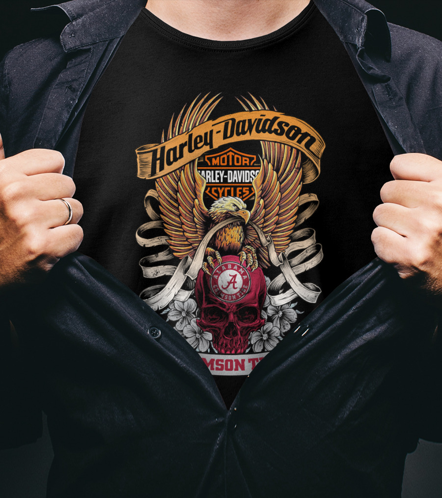 Harley Davidson Alabama Crimson Tide 49Hd Eagles Skulls Roses T-Shirt