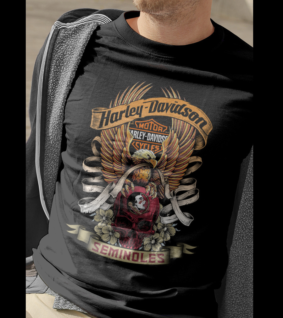 Harley Davidson Motor Cycles Seminoles Eagle Skull 49Hd T-Shirt