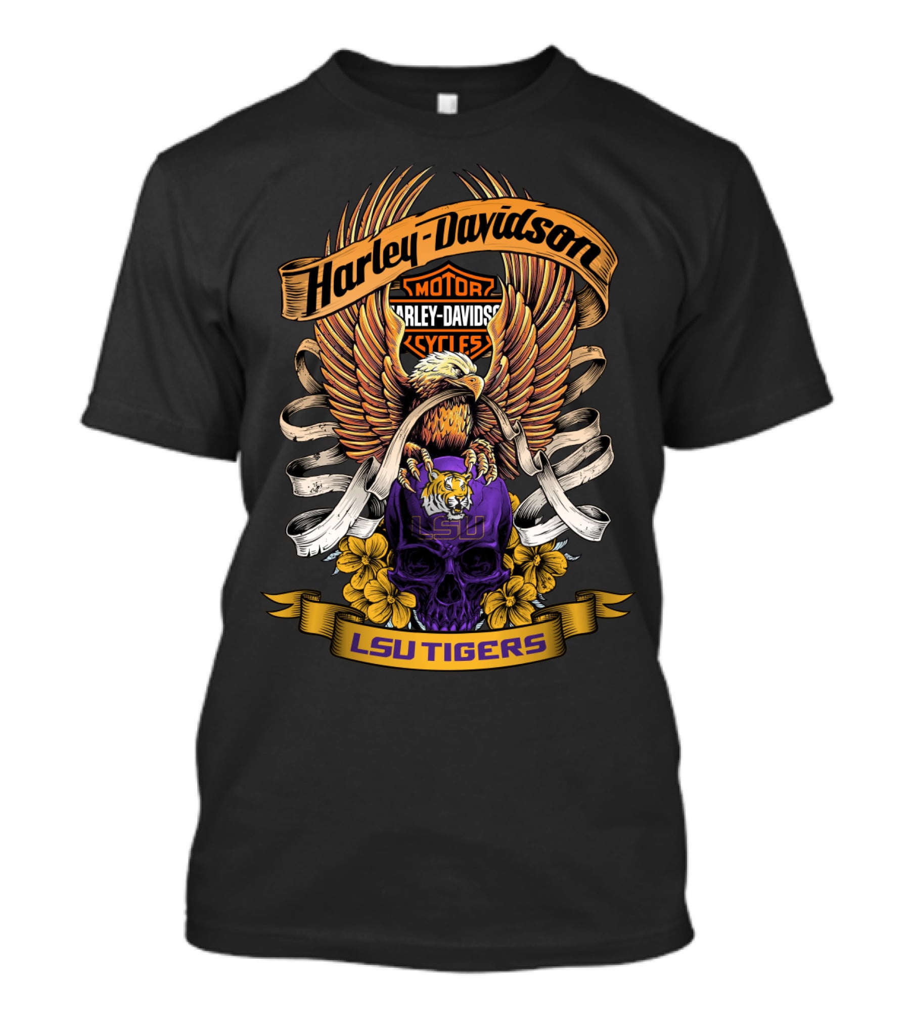 Harley Davidson Lsu Tigers Eagle Skull T-Shirt