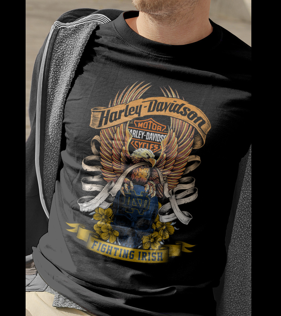 Harley Davidson Eagle Notre Dame Fighting Irish Skull 49Hd T-Shirt