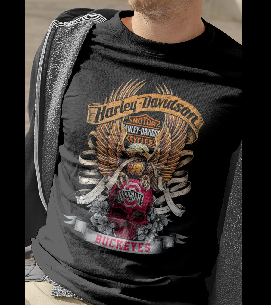 Harley Davidson Ohio State Buckeyes Motorcycles Skull Eagle Buckeyes T-Shirt