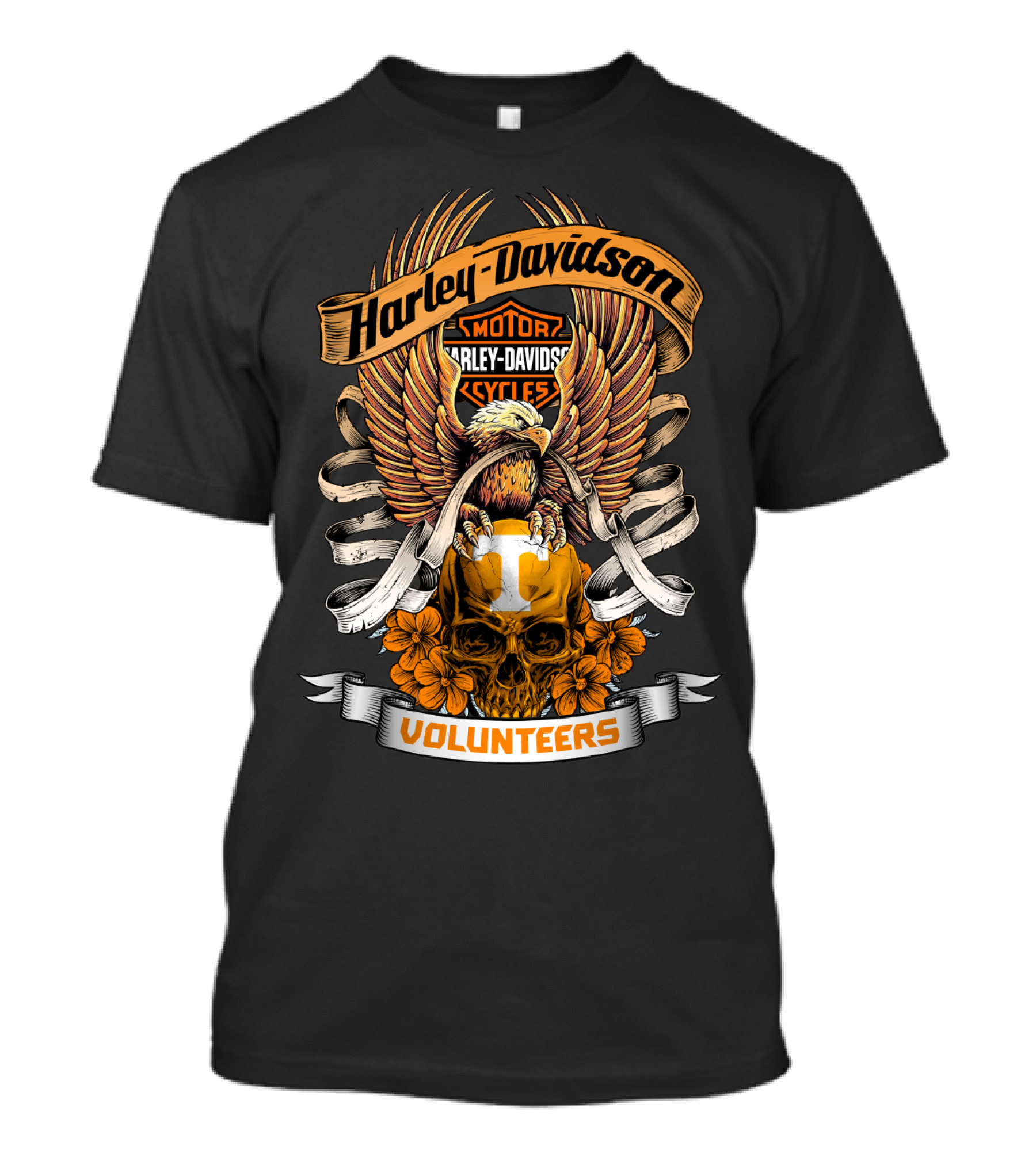 Harley Davidson Motorcycles Tennessee Volunteers Skull Eagle Wings T-Shirt