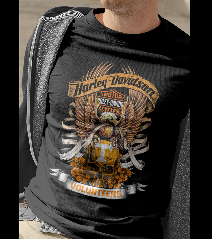 Harley Davidson Motorcycles Tennessee Volunteers Skull Eagle Wings T-Shirt