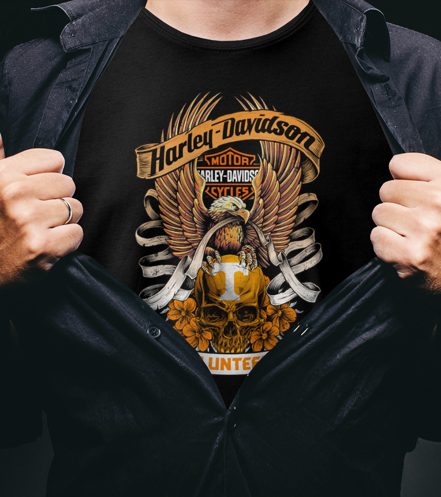 Harley Davidson Motorcycles Tennessee Volunteers Skull Eagle Wings T-Shirt