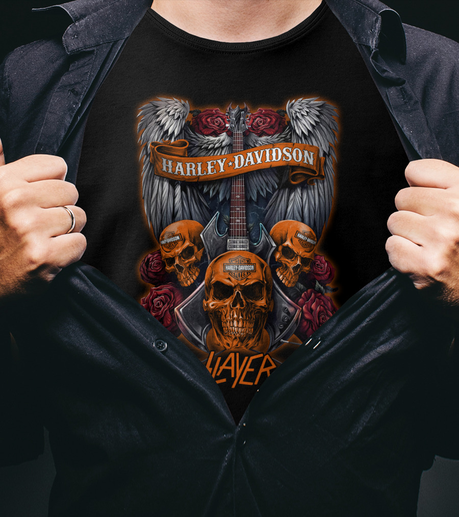Harley Davidson Slayer Skull Guitar Wings 47Hd T-Shirt