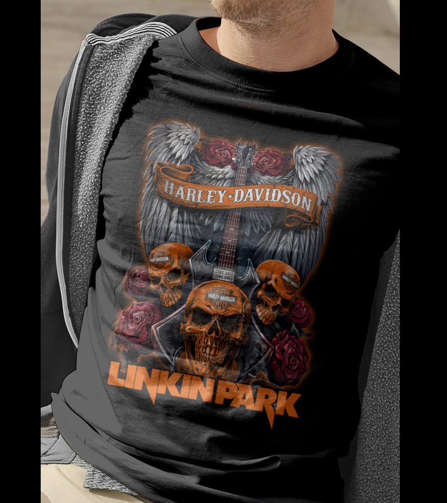 Linkin Park Harley Davidson Skulls Guitar Wings Roses 47Hd T-Shirt