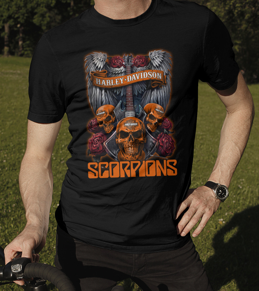 Scorpions Harley Davidson Skull Wings Roses T-Shirt