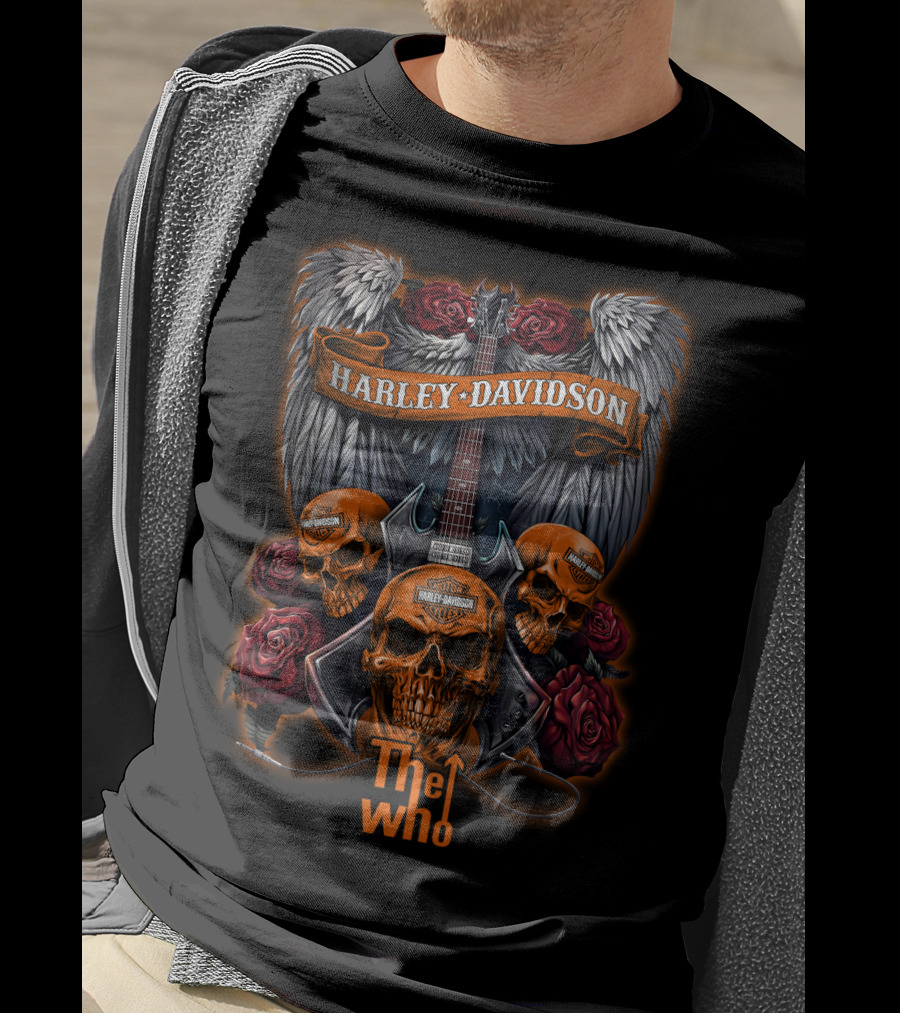 Harley Davidson The Who Skull Guitar Wings Roses T-Shirt