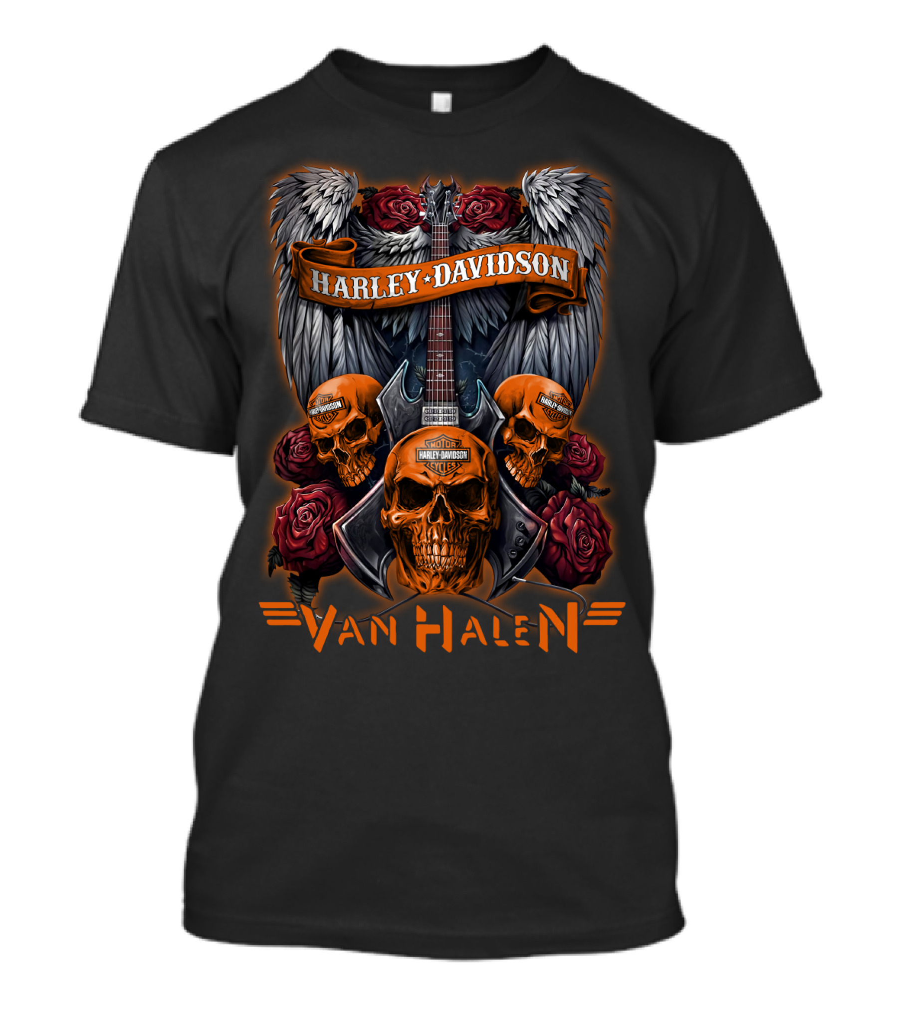 Van Halen Harley Davidson Guitar And Skulls T-Shirt