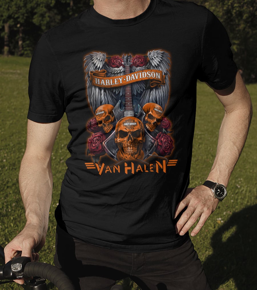Van Halen Harley Davidson Guitar And Skulls T-Shirt