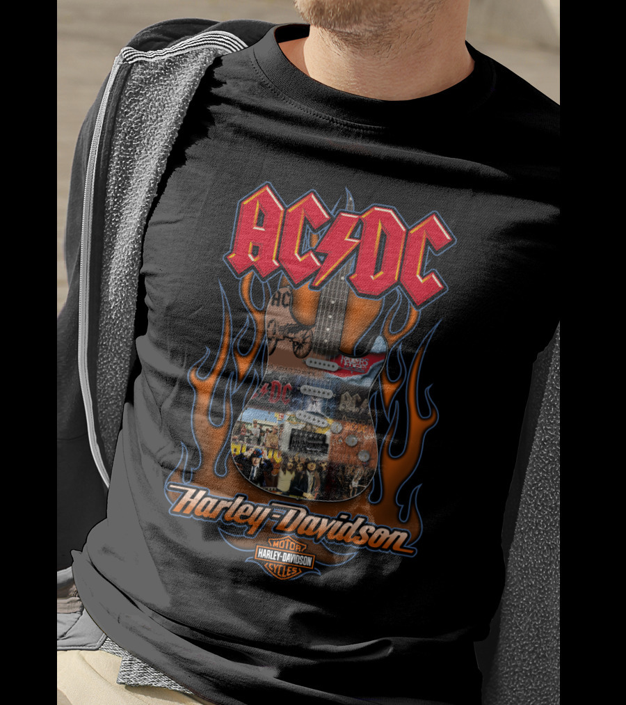 Ac/Dc Harley Davidson Guitar Flames Motor Cycles 50Hd T-Shirt