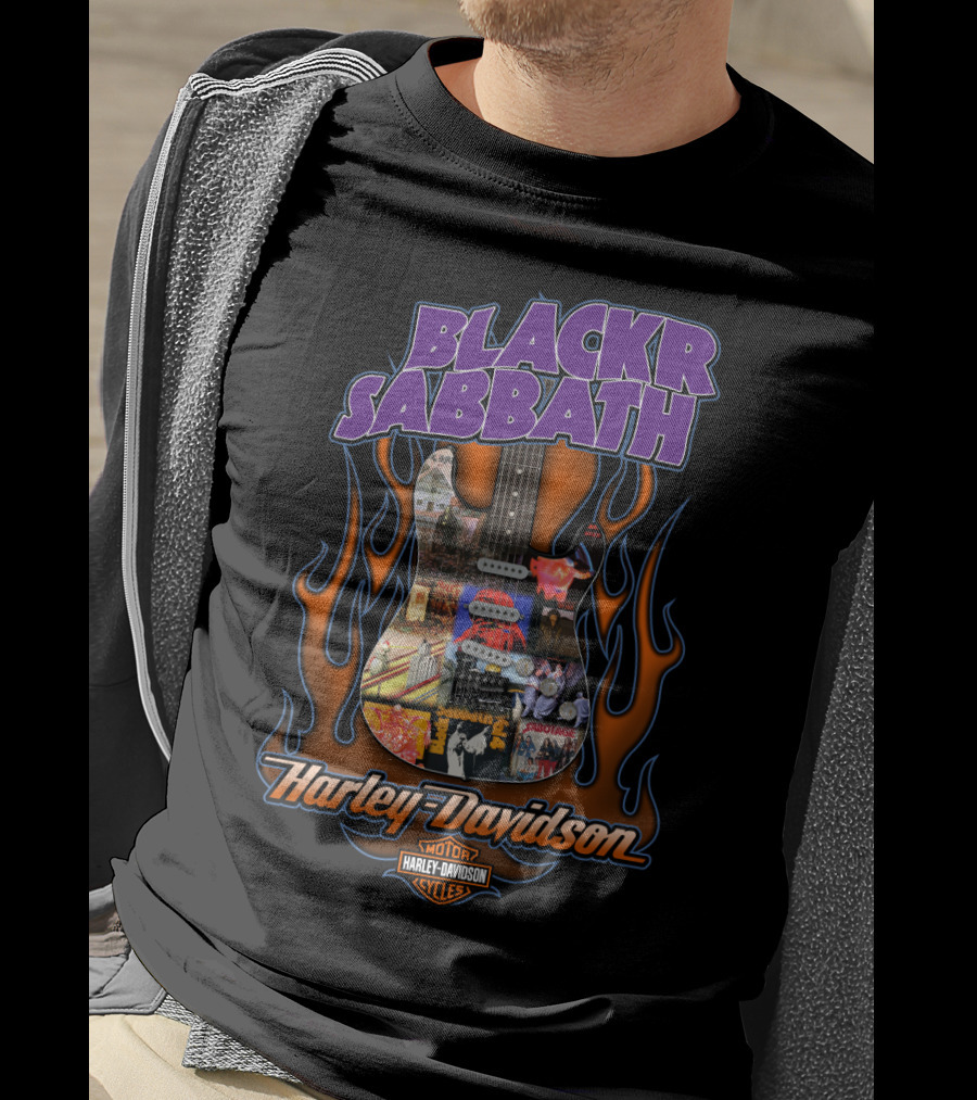 Black Sabbath Harley Davidson Guitar Flames T-Shirt
