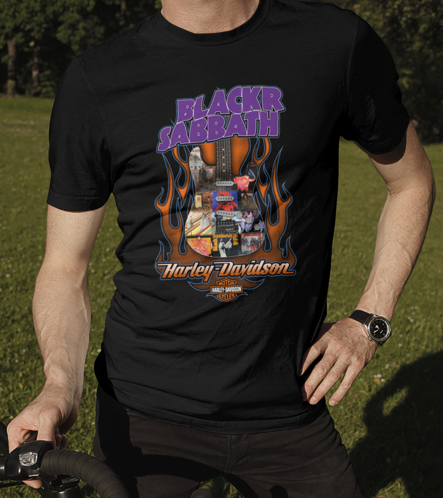 Black Sabbath Harley Davidson Guitar Flames T-Shirt