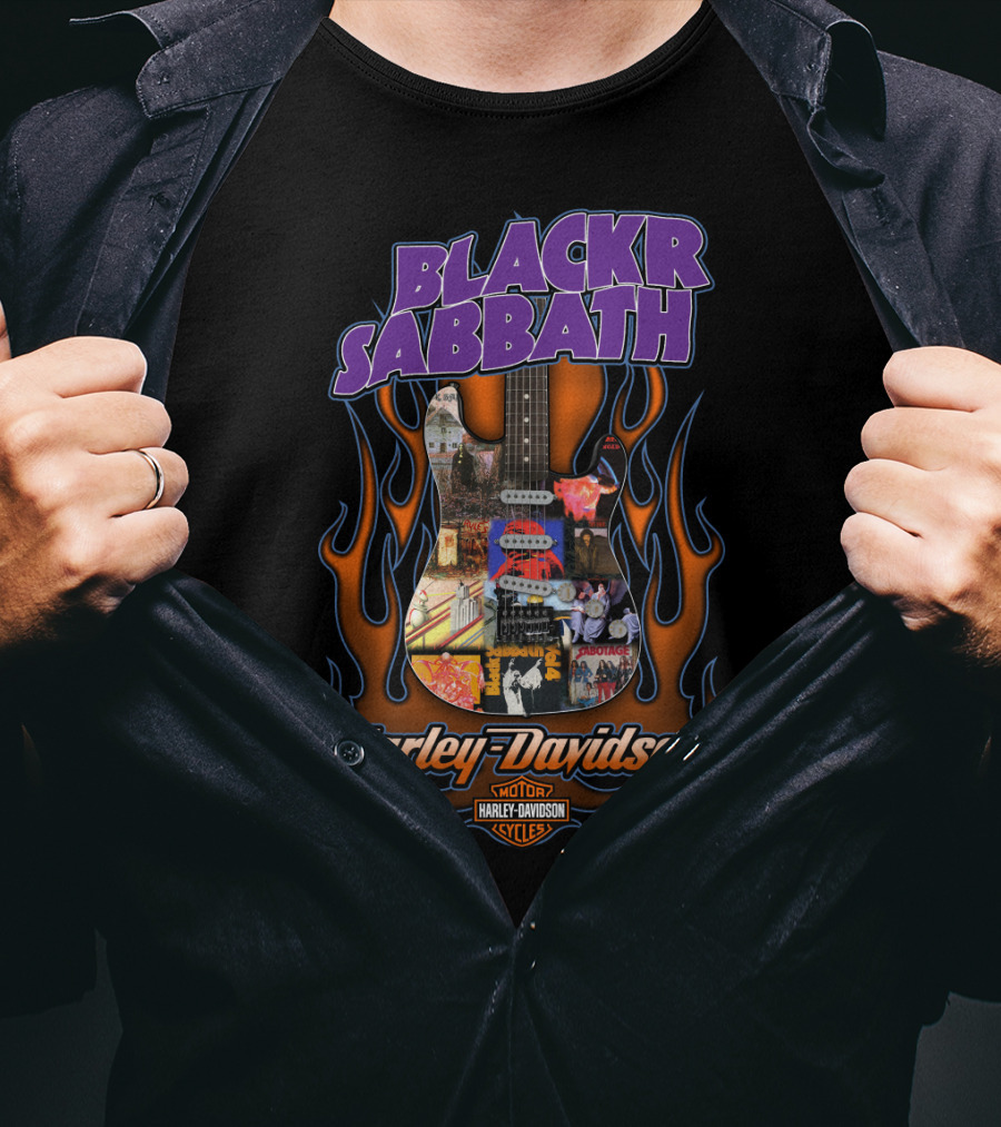 Black Sabbath Harley Davidson Guitar Flames T-Shirt