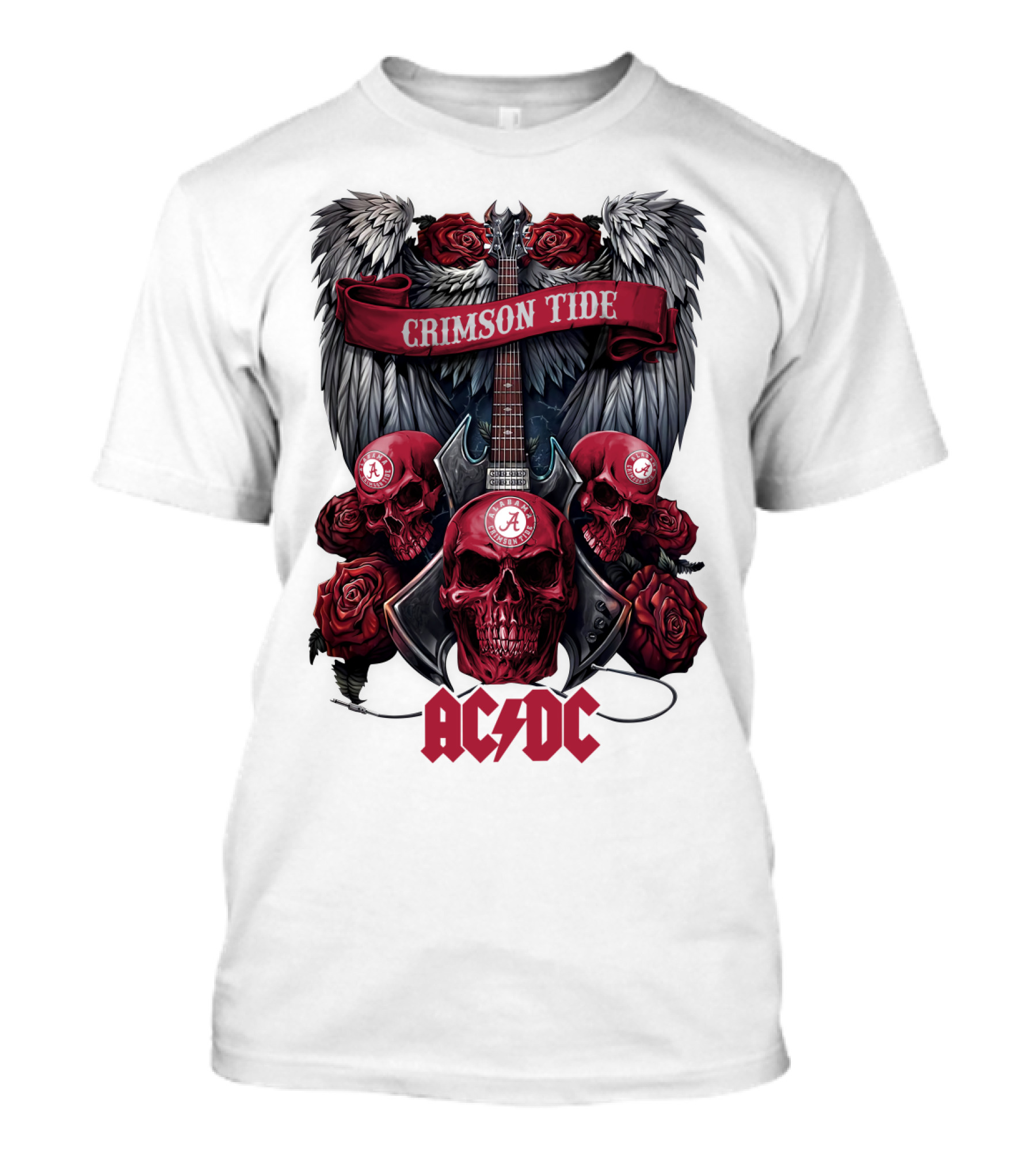 Crimson Tide ACDC Skulls And Roses Guitar T-Shirt
