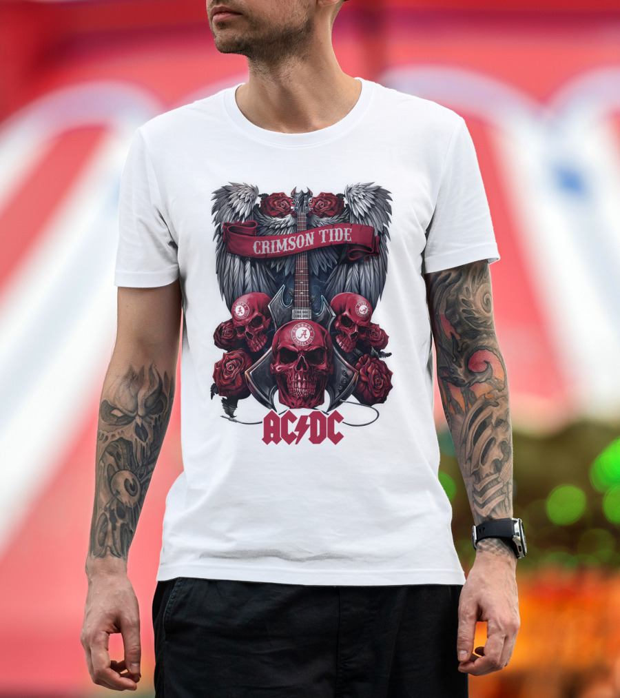 Crimson Tide ACDC Skulls and Roses Guitar T-Shirt