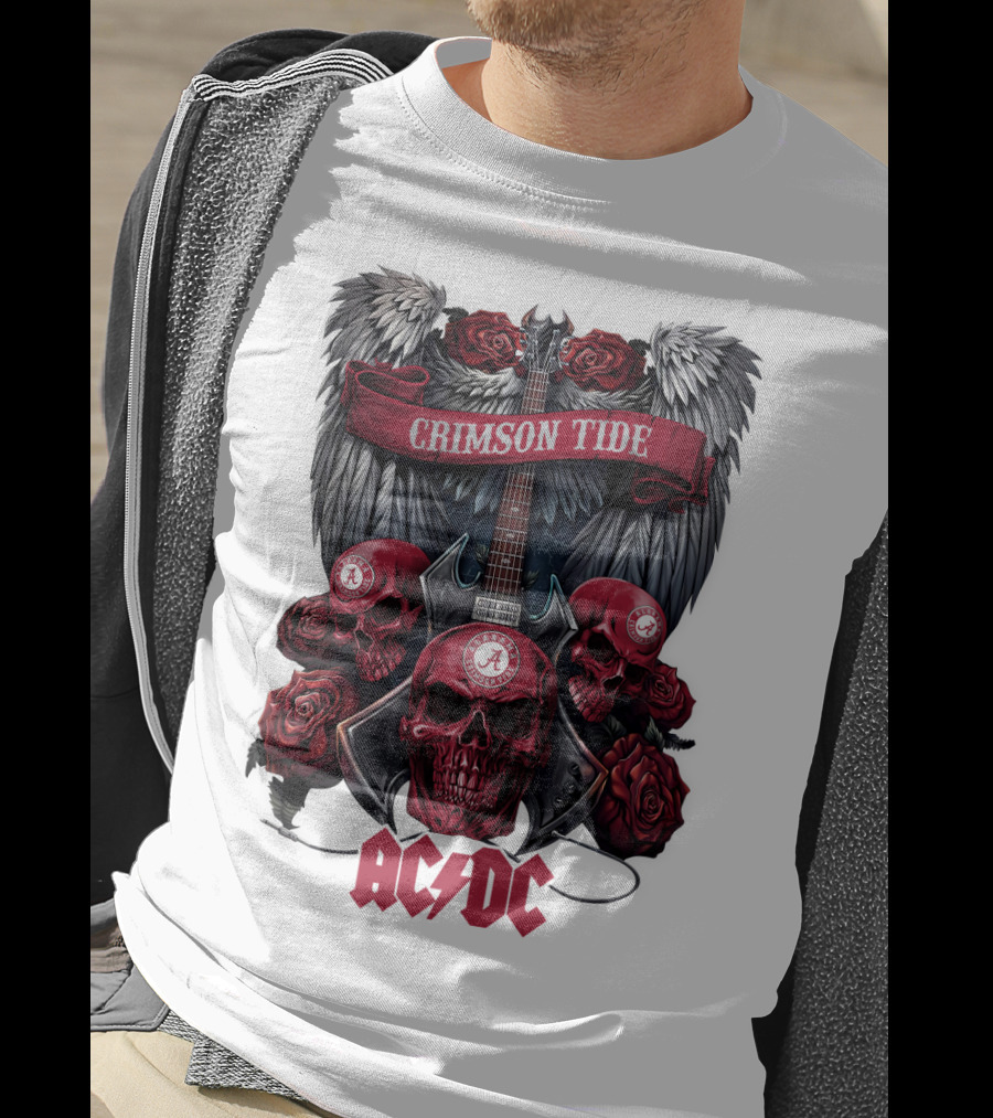 Crimson Tide ACDC Skulls And Roses Guitar T-Shirt