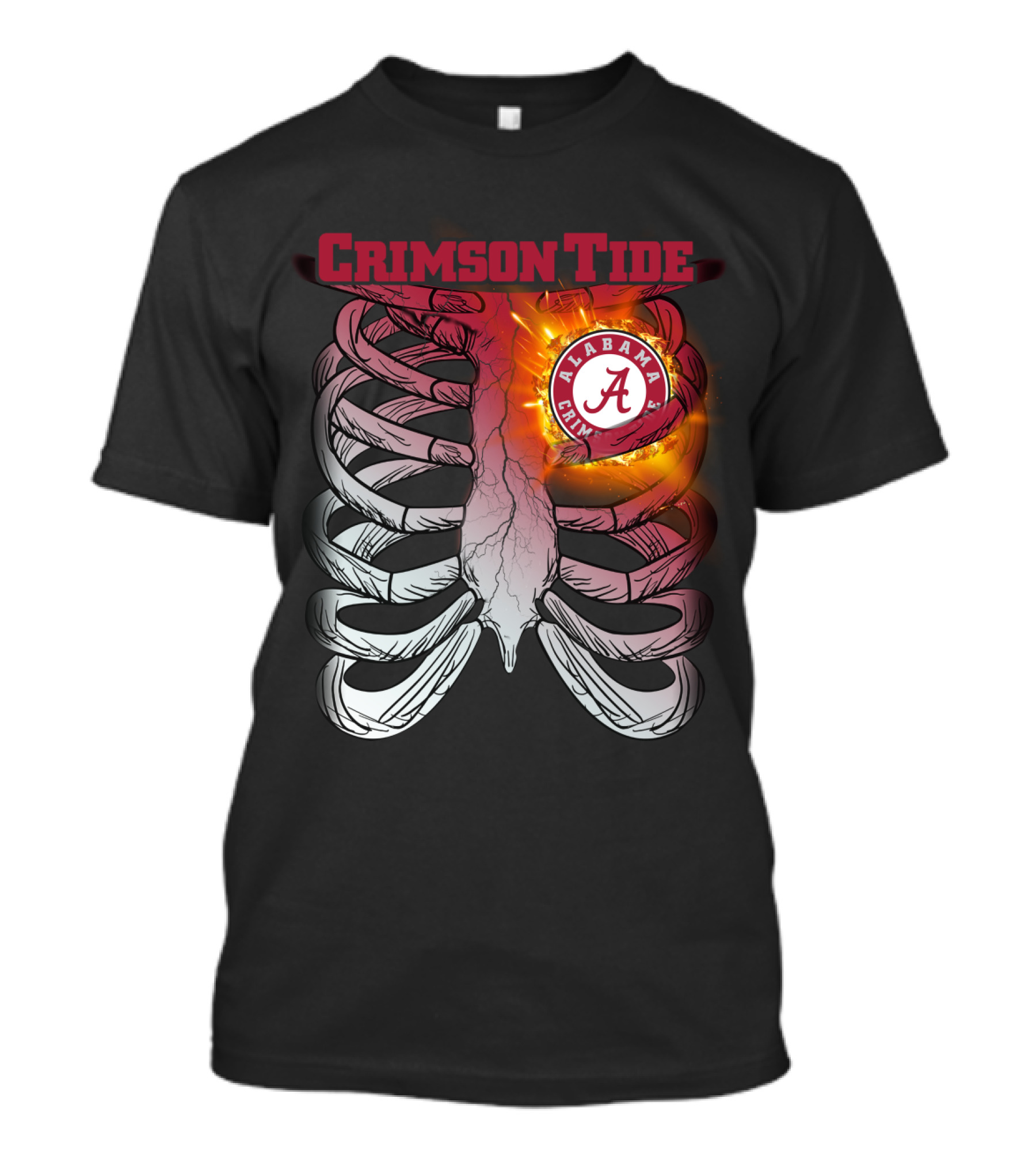 Alabama Crimson Tide A Logo Flaming Heart Inside Ribcage T-Shirt