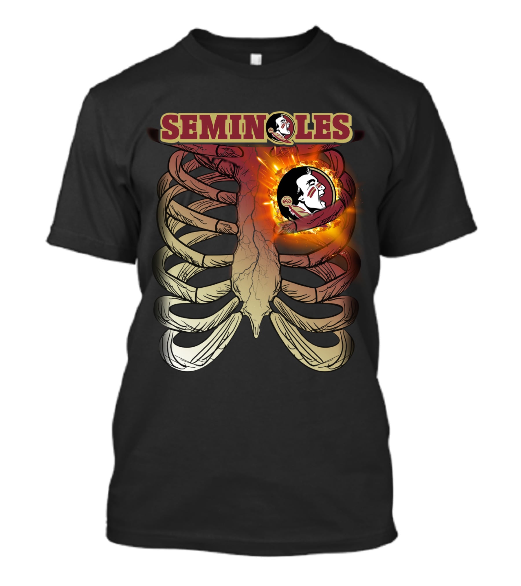 Florida State Seminoles Logo With Fiery Ribcage T-Shirt