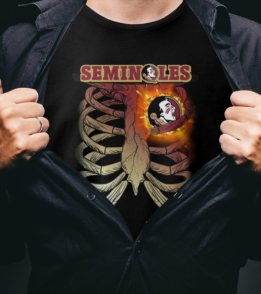Florida State Seminoles Logo With Fiery Ribcage T-Shirt
