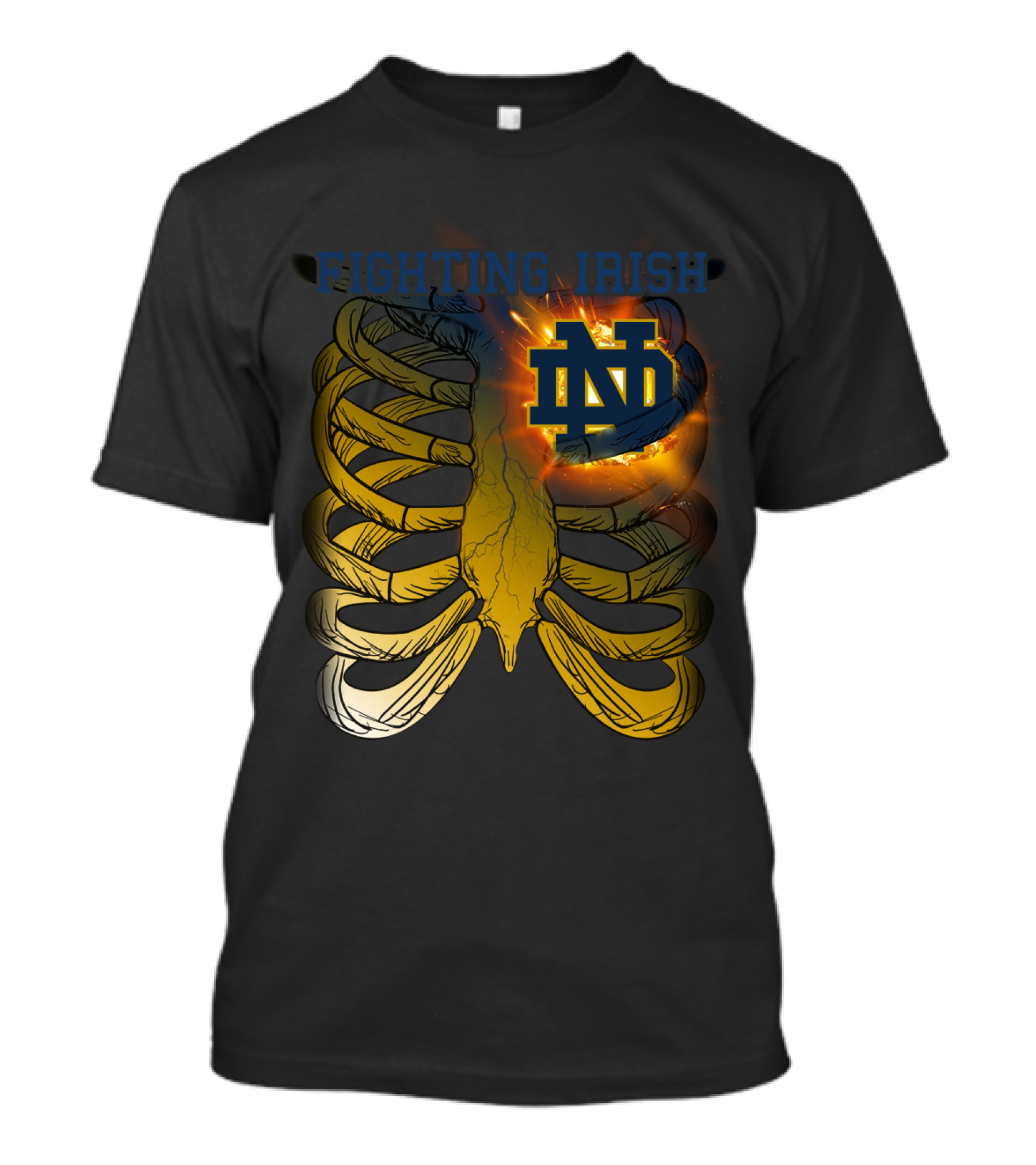 Fighting Irish Notre Dame ND Logo With Fiery Rib Cage T-Shirt